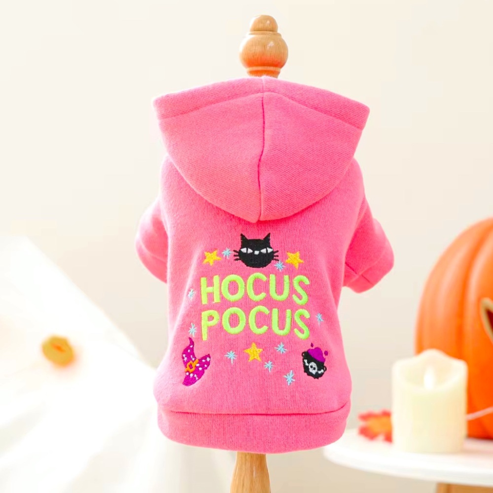 Hocus Pocus Pink Embroidered Front Snap Close Dog Sweater Halloween - Picture 2 of 6